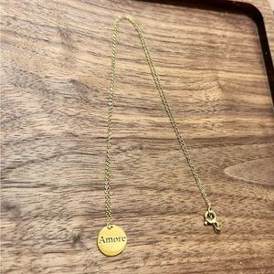 New! 14k yellow gold Amore flat disc cutout pendant necklace